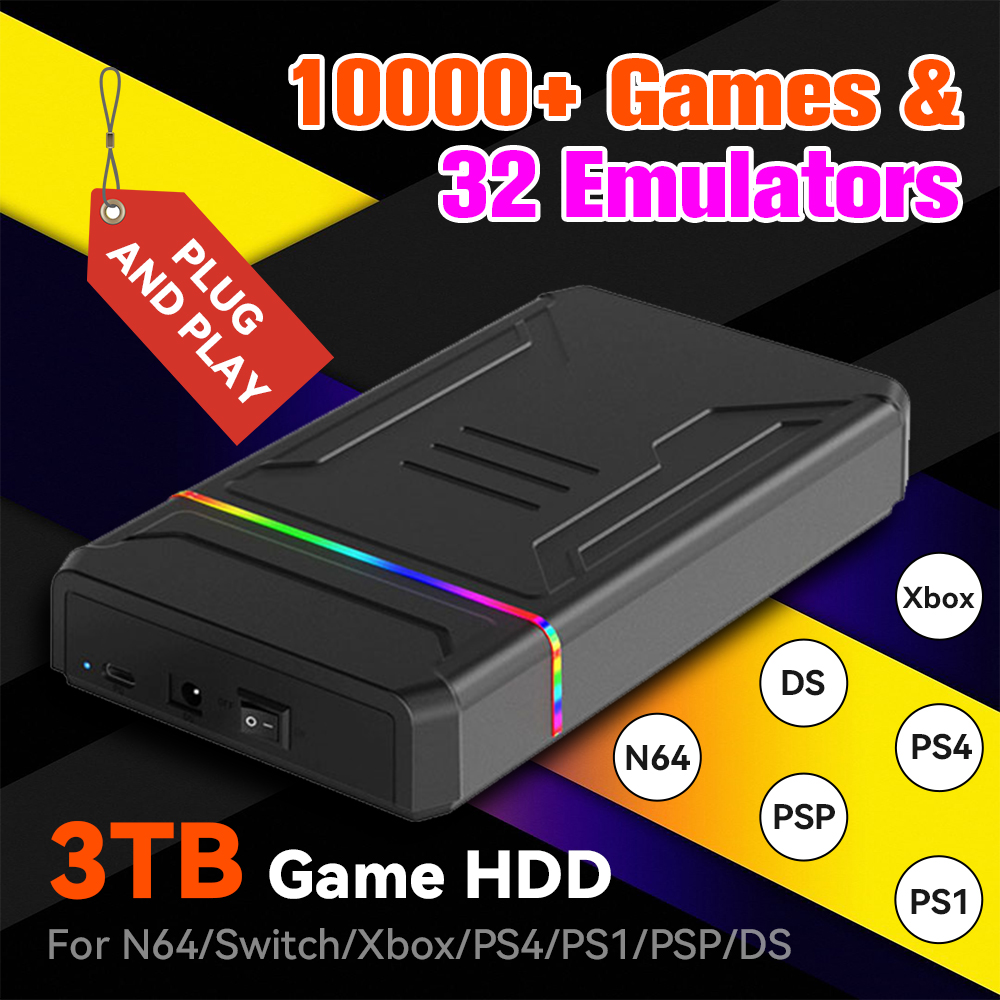 Retro Gaming Xbox - ฮาร์ดดิสก์เกมส์ภายนอก 3TB สำหรับเครื่องเล่นเกมส์ย้อนยุค รองรับ N64/Xbox/Switch/PS4/PS1/DS Launchbox