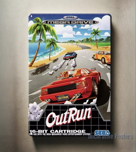 Retro Gaming Video - โปสเตอร์โลหะวิดีโอเกมย้อนยุค Outrun Mega Drive ขนาด 20*30