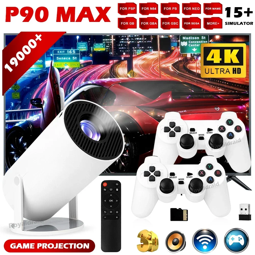 Retro Gaming With Projector - โปรเจคเตอร์เกมพกพา P90 Max พร้อมคอนโซลวิดีโอเกม ควบคุมด้วยคอนโทรลเลอร์ไร้สาย 2