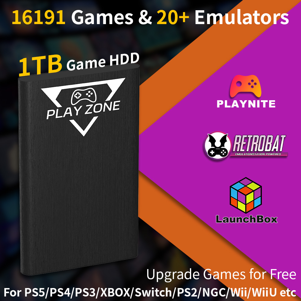 Retro Gaming Xbox - ฮาร์ดดิสก์พกพา Play Zone 1TB สำหรับ PS5/PS4/XBOX/PS3/Switch/PS2