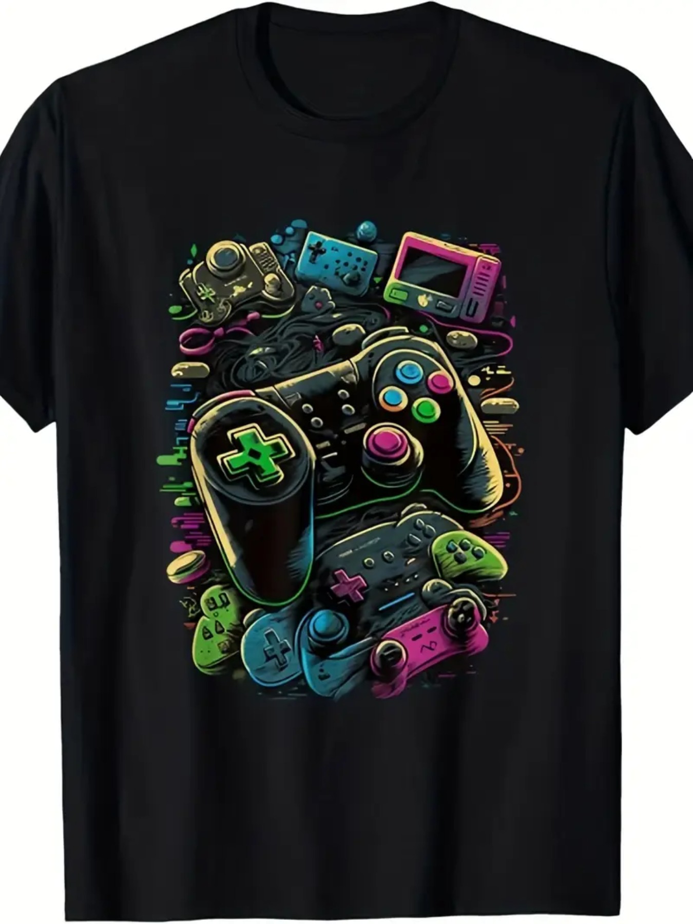 Retro Gaming Icons - เสื้อยืดเกมแพดสไตล์เรโทรสำหรับผู้ชายและยูนิเซ็กส์ - เสื้อแขนสั้นลายเกมสุดคลาสสิก สวมใส่สบายและลำลอง เหมาะสำหรับใส่ในชีวิตประจำวันและเวลาเล่นเกม เสื้อคอกลมซักเครื่องได้