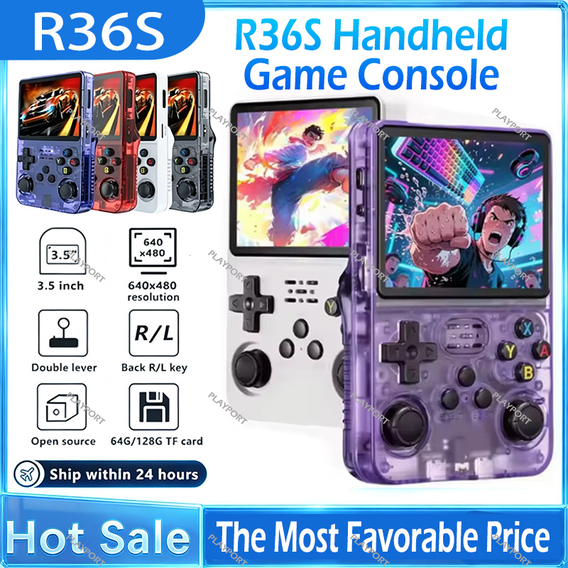 Retro Gaming R36S - เครื่องเล่นเกมพกพาแบบเรโทร R36S หน้าจอ 3.5 นิ้ว เครื่องเล่นเกมพกพา