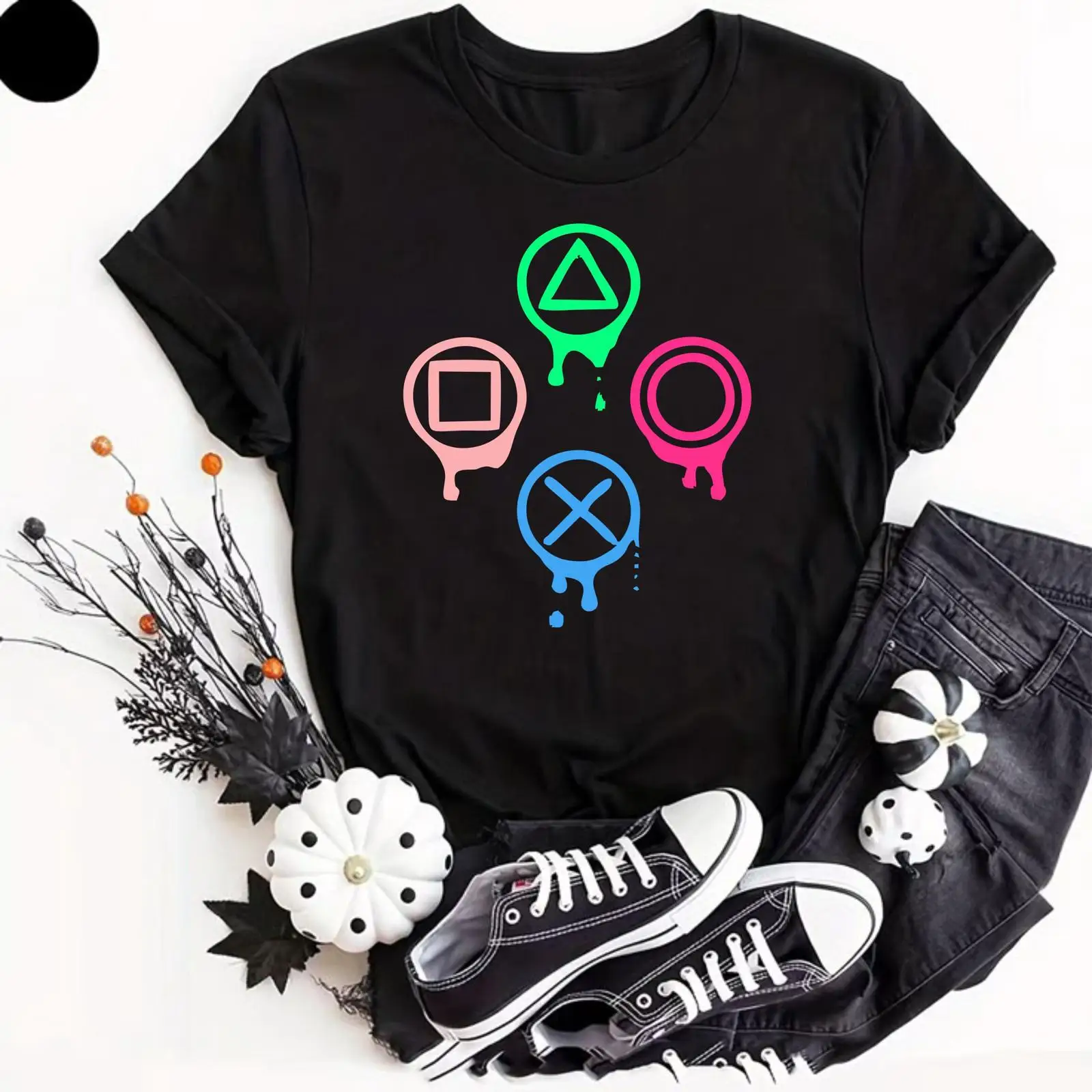 เสื้อยืดลายไอคอนคอนโทรลเลอร์เก - Retro Gaming Icons บทวิจารณ์และราคา