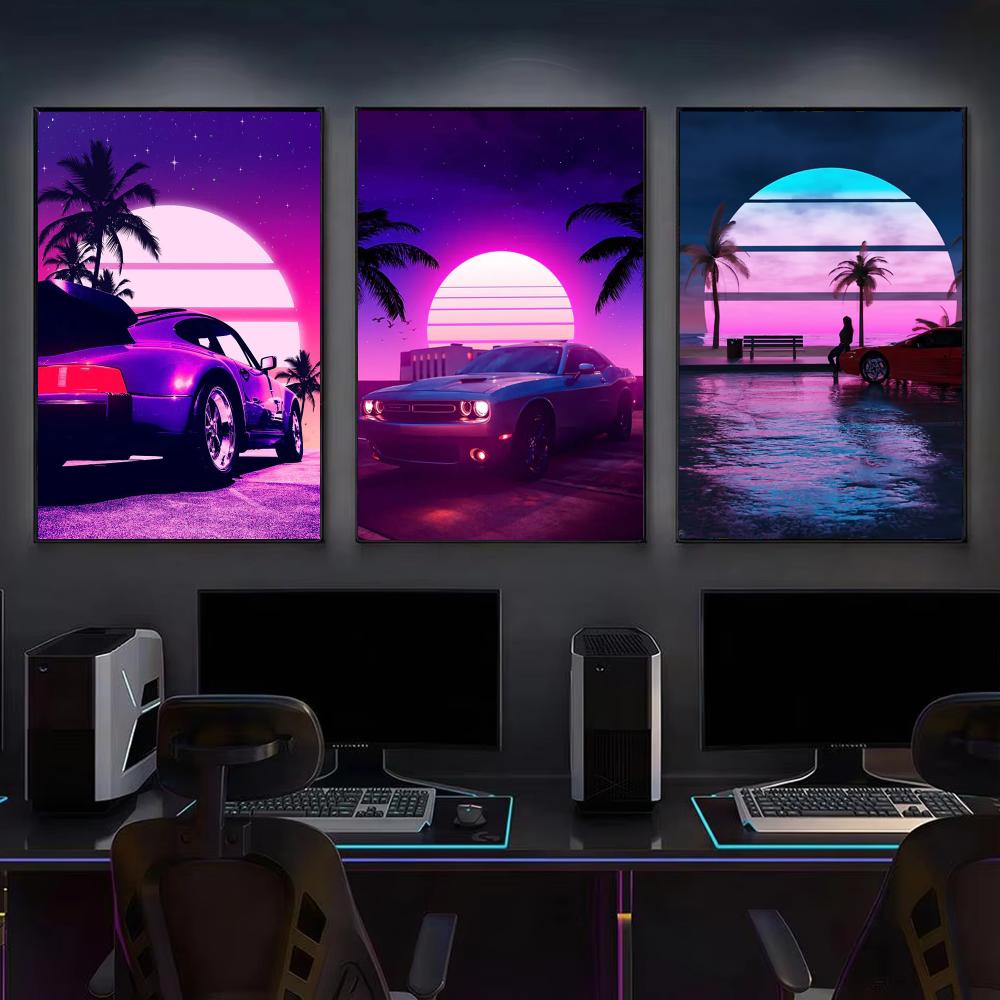 โปสเตอร์รถยนต์สไตล์ไซเบอร์พังค - Retro Gaming Wallpaper บทวิจารณ์และราคา