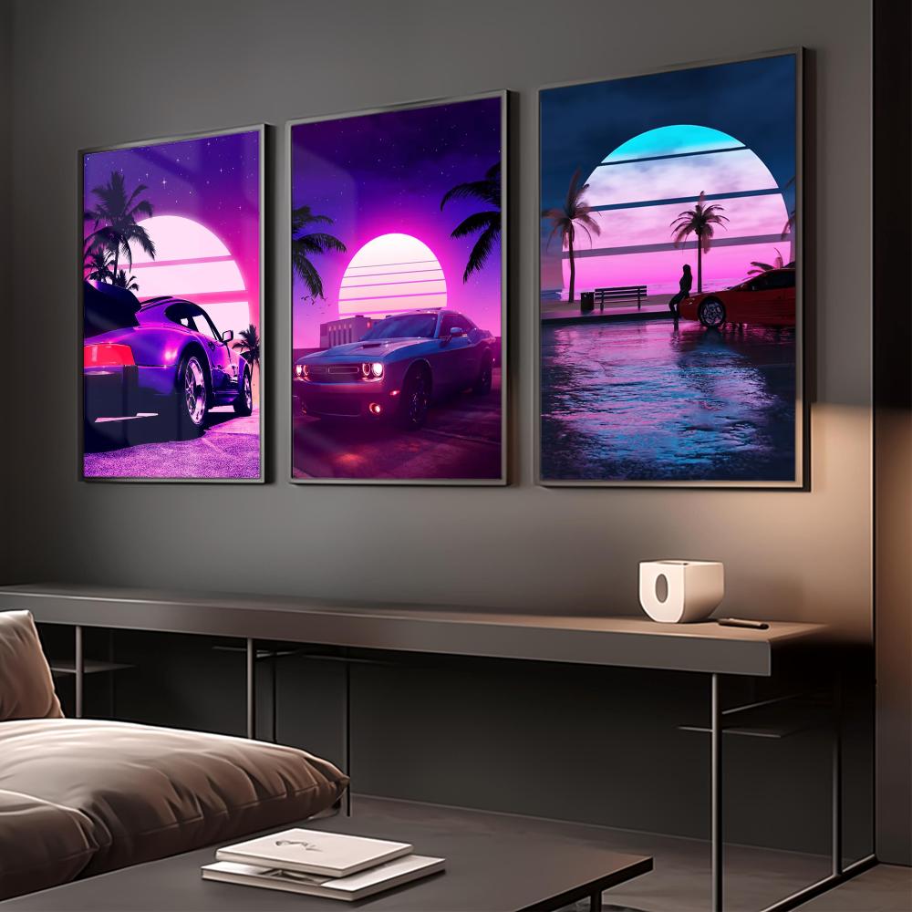 โปสเตอร์รถยนต์สไตล์ไซเบอร์พังค - Retro Gaming Wallpaper บทวิจารณ์และราคา