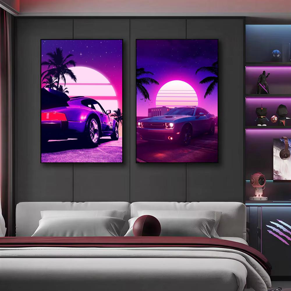 โปสเตอร์รถยนต์สไตล์ไซเบอร์พังค - Retro Gaming Wallpaper บทวิจารณ์และราคา